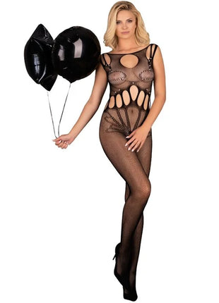 Schwarzer fishnet-bodystocking mit cut-out-detail von livco corsetti fashion eine größe ohne schrittbereich