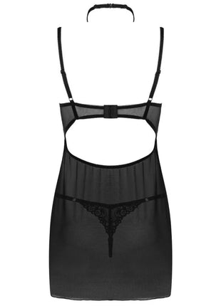 Schwarzes transparentes nachthemd mit spitzenbesatz und verstellbaren trägern von livco corsetti fashion binella set