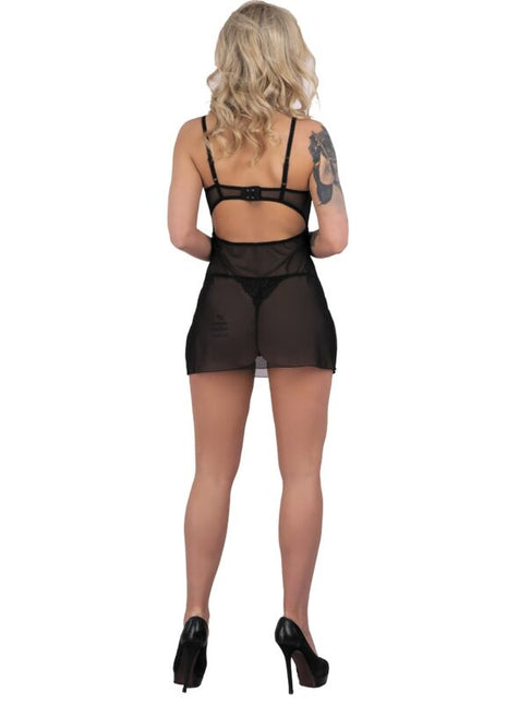 Schwarzes transparentes mesh babydoll mit dünnen trägern und rückenfreiem design von livco corsetti fashion