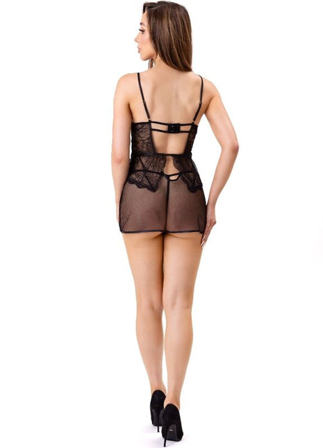 Schwarzes lace mesh bodysuit mit dünnen trägern und rückenausschnitt von livco corsetti fashion s/m