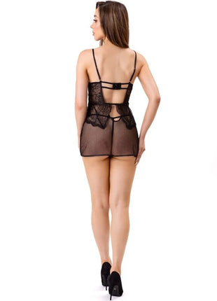 Schwarzes lace mesh bodysuit mit dünnen trägern und rückenausschnitt von livco corsetti fashion s/m