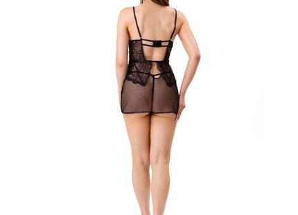 Schwarzes lace mesh bodysuit mit dünnen trägern und rückenausschnitt von livco corsetti fashion s/m