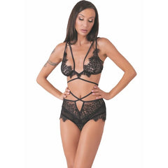Schwarzes spitzenunterwäsche-set livco corsetti fashion drezna lc mit floralen mustern und gekreuzten trägern