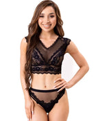 Schwarzes spitzen lingerie set livco corsetti fashion elin lc 20212 mit transparenten mesh einsätzen und floraler stickerei