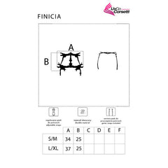 Adjustierbare elastische strapsgürtel aus material für finicia corset von livco corsetti fashion in schwarz mit größentabelle in linienzeichnung