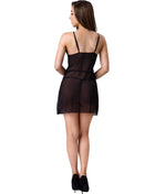 Schwarzer transparenter mesh-nightgown mit dünnen spaghetti-trägern und figurbetonter silhouette von livco corsetti fashion