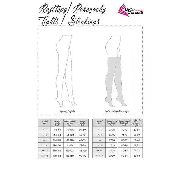 Livo fashion corsetti strümpfe schwarz größe chart mit maßen für höhe hüfte gewicht beinlänge und fußumfang