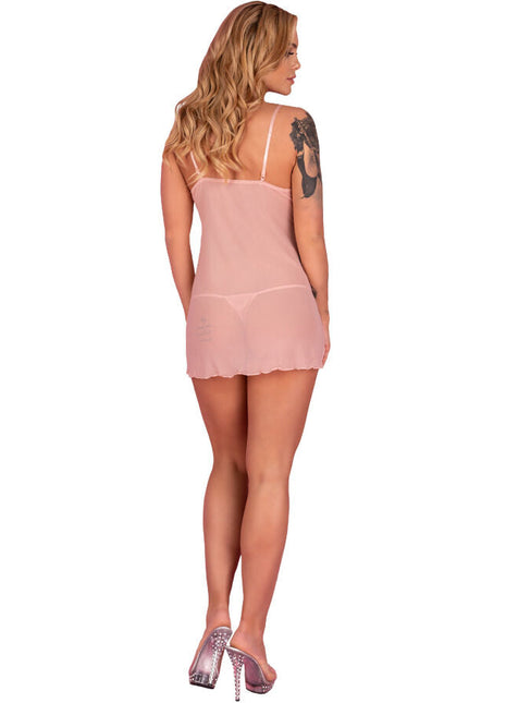 Eine zarte blush rosa transparente nachtwäsche mit dünnen spaghetti-trägern und gewelltem saum von livco corsetti fashion
