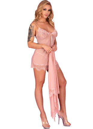 Delikate rosa spitzen chemise mit transparentem overlayer und floralem muster von Livco Corsetti Fashion