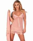 Rosafarbenes transparentes nightgown mit spitze und passendem schal von livco corsetti fashion für elegante nächte