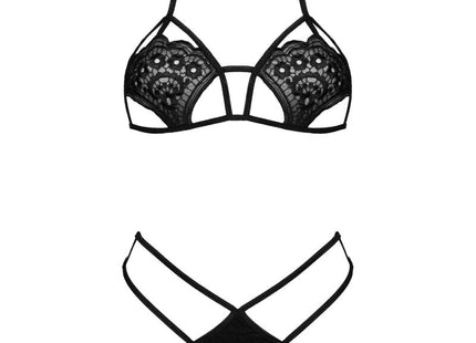 Schwarzes lace und mesh lingerie set von livco corsetti fashion mit dünnen trägern und tiefem ausschnitt
