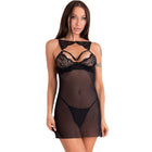Schwarze livco corsetti fashion krolina lc 90734 chemise mit spitzenbesatz transparentem mesh und neckholderverschluss