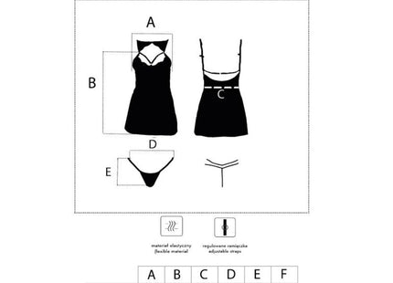 Schwarzes krolina lc 90734 chemise und tanga set von livco corsetti mit flexiblem material und verstellbaren trägern