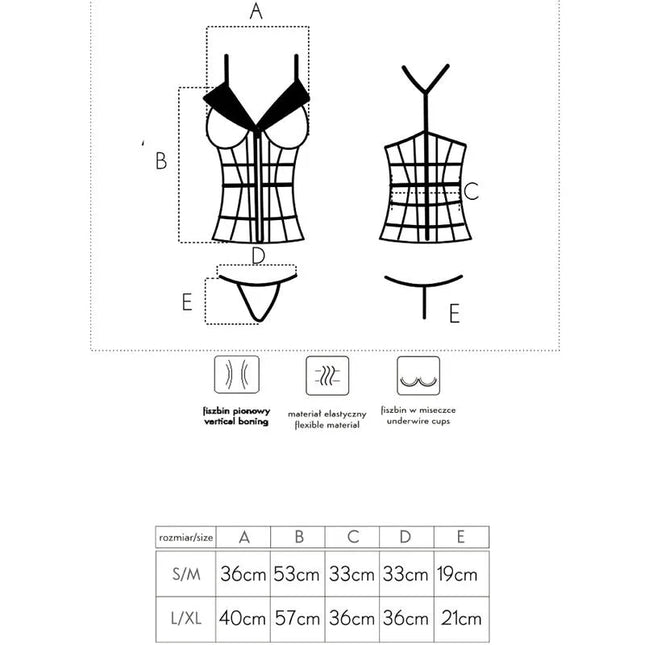 Schwarzer livco corsetti fashion laura lc 20215 korsett mit vertikaler steppung, flexiblem material und bügelschnitt