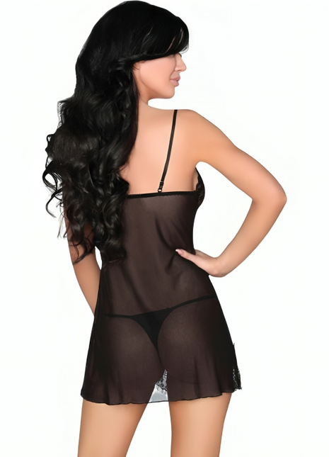 Schwarzes transparentes nachthemd mit spitze und dünnen trägern von livco corsetti fashion für verführerische momente