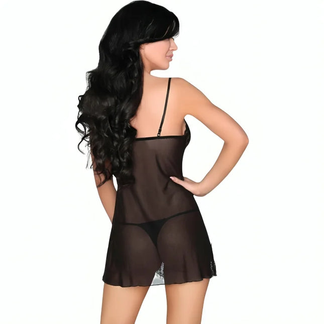 Schwarzes transparentes nachthemd mit spitze und dünnen trägern von livco corsetti fashion für verführerische momente
