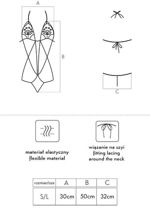 Schwarzweiß zeichnung eines verstellbaren bikini sets mit spitzenbesatz und flexiblem material von livco corsetti fashion