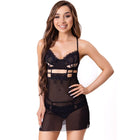 Schwarzes livco corsetti fashion maia 20247 babydoll und tanga aus spitzenspitze und transparentem mesh mit cutouts
