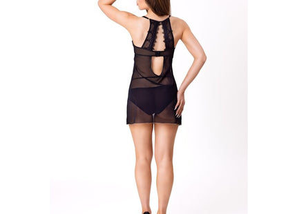 Schwarzer transparenter spitzen-babydoll mit rückenausschnitt und zarten details von livco corsetti fashion