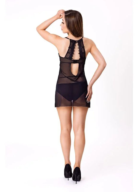Schwarzer transparenter spitzen-babydoll mit rückenausschnitt und zarten details von livco corsetti fashion