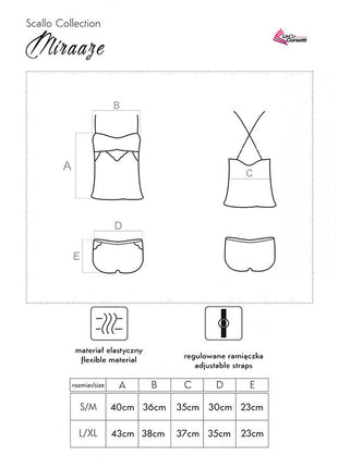 Miraaze scallop collection lingerie set mit flexiblem material, verstellbaren trägern und passenden shorts in schwarz