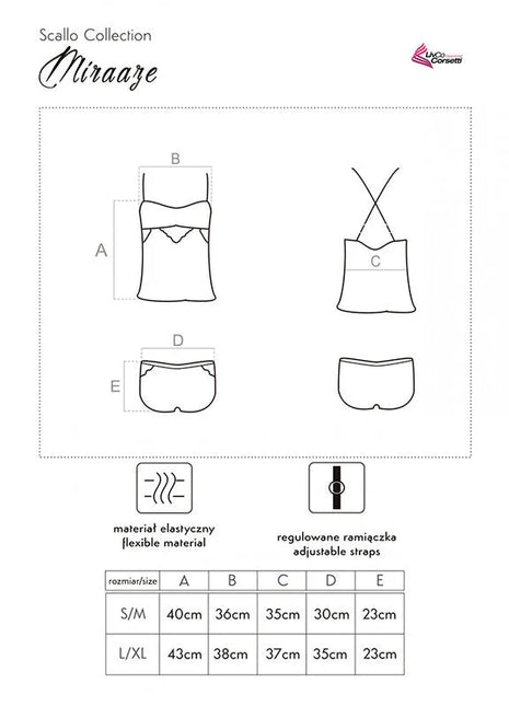 Miraaze scallop collection lingerie set mit flexiblem material, verstellbaren trägern und passenden shorts in schwarz