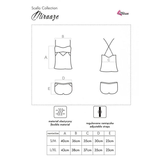 Miraaze scallop collection lingerie set mit flexiblem material, verstellbaren trägern und passenden shorts in schwarz