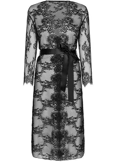 Schwarzes livco corsetti fashion mostina kleid mit schwarzer spitze und transparentem, fließendem stoff und langen ärmeln