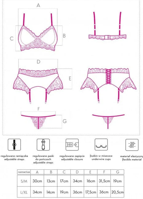 Pink lace lingerie set livco corsetti fashion nahir lc 20214 with adjustable straps and flexible elastic material