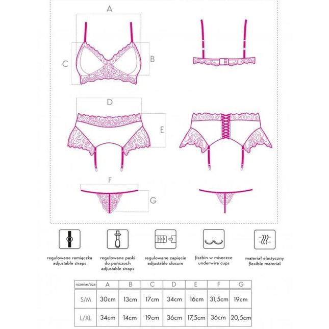 Pink lace lingerie set livco corsetti fashion nahir lc 20214 with adjustable straps and flexible elastic material