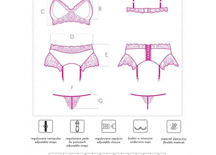 Pink lace lingerie set livco corsetti fashion nahir lc 20214 with adjustable straps and flexible elastic material