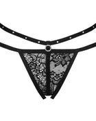 Schwarzer tanga mit spitze und strassverzierung von livco corsetti fashion nomade mit verstellbaren trägern