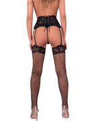 Schwarzer high-waist strapsgürtel aus spitze mit fischnetzstrümpfen von livco corsetti fashion in l/xl