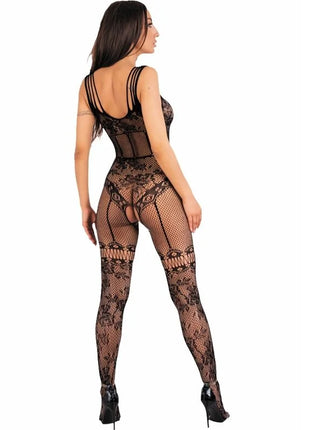 Schwarzer lace bodies von livco corsetti fashion mit floralen mustern und mesh details eine größe