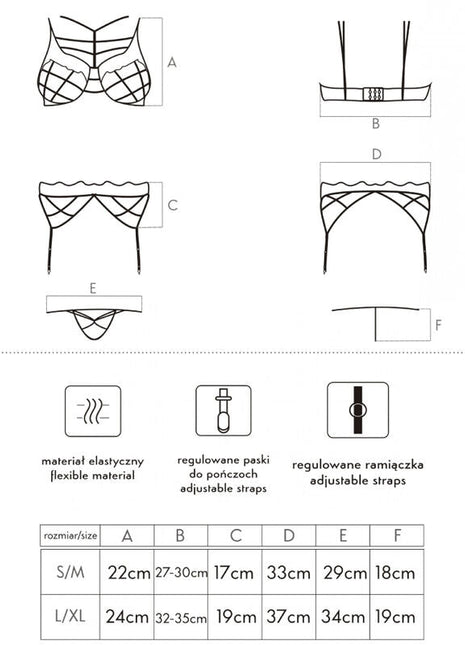 Black line drawing of livco corsetti fashion soledad lc 20217 black lingerie set with adjustable straps and flexible material