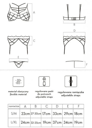 Black line drawing of livco corsetti fashion soledad lc 20217 black lingerie set with adjustable straps and flexible material