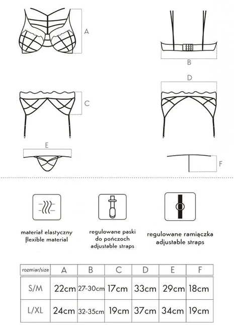Black line drawing of livco corsetti fashion soledad lc 20217 black lingerie set with adjustable straps and flexible material