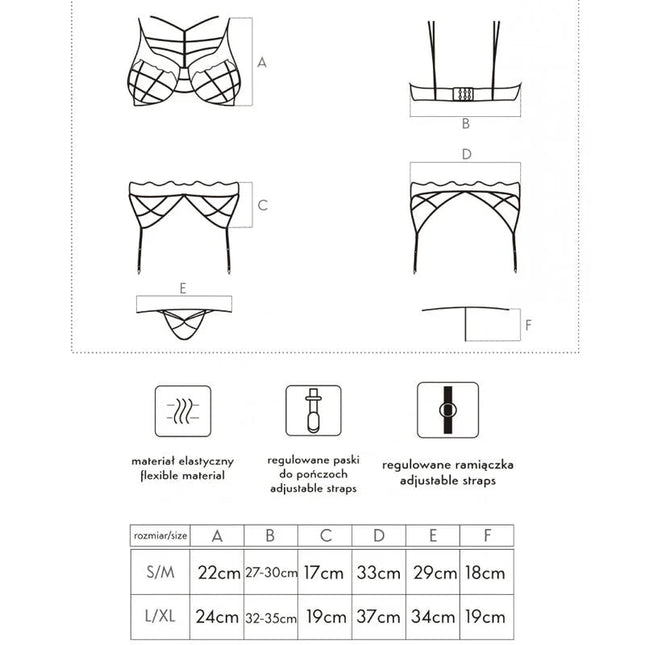 Black line drawing of livco corsetti fashion soledad lc 20217 black lingerie set with adjustable straps and flexible material