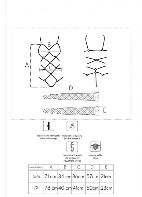Technisches diagramm eines roten frauen fischernetz-bhs mit verstellbaren elastikträgern und verschlüssen s/m l/xl