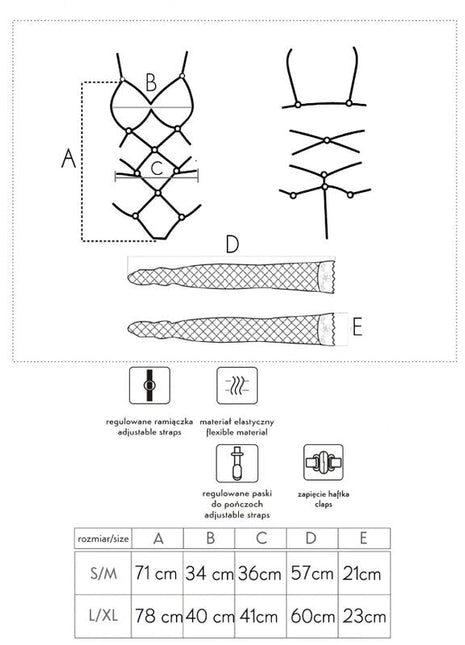 Schematisches diagramm des livco corsetti fashion thiara lc 20213 schwarz s m body mit verstellbaren elastikträgern aus flexiblem material