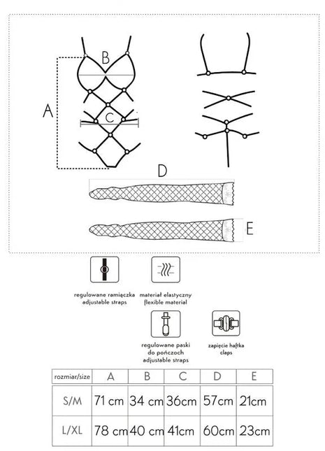 Schematisches diagramm des livco corsetti fashion thiara lc 20213 schwarz s m body mit verstellbaren elastikträgern aus flexiblem material