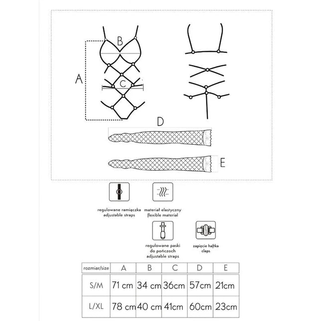 Schematisches diagramm des livco corsetti fashion thiara lc 20213 schwarz s m body mit verstellbaren elastikträgern aus flexiblem material