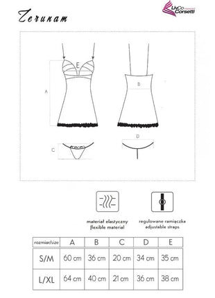 Zerunam set babydoll und schwarzer tanga mit verstellbaren trägern aus elastischem material und gezacktem saum