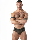 Schwarze locker gear sport mesh jock brief aus mesh mit logo auf dem bund in khaki m