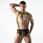 Locker gear lederharness komplett militärischer zugang in schwarz und gelb mit passenden briefs s m