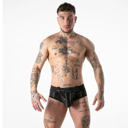 Locker gear jock brief in schwarz mit körpernaher passform und mattem finish mit sichtbaren nähte details