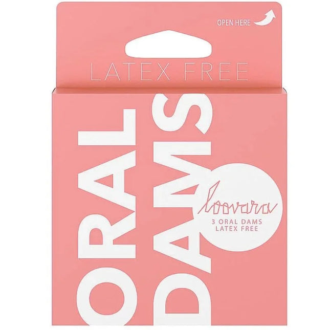 Pink kartonverpackung für loovara oral dams latexfreie oralbarriere 3 stück ohne latex