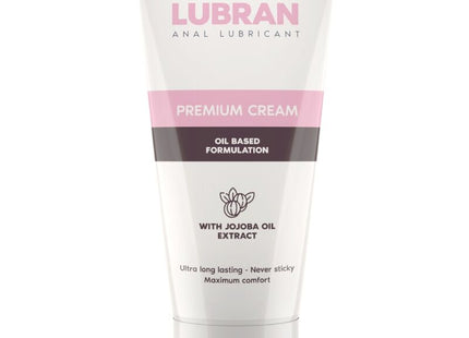 Lubran anal lubricant premium cream in weißer tube mit rosa und dunkelgrauen akzenten mit jojobaöl 50 ml
