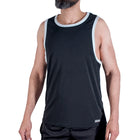 Macho t-shirt schwarzes ärmelloses sporttop mit weißer borte an hals und armöffnungen in größe l/xl
