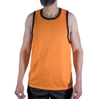 Orange macho t-shirt mit schwarzem rand am ausschnitt und ärmeln sportliches tanktop in s m größe